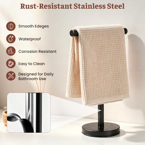 T-Shape Bath Hand Towel Holder Stand, Stainless Steel Free Standing Hand Towel Rack, for Bathroom Kitchen & Countertop, Matte Black, 2 Pack - color: Black-2 Pack