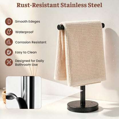 T-Shape Bath Hand Towel Holder Stand, Stainless Steel Free Standing Hand Towel Rack, for Bathroom Kitchen & Countertop, Matte Black, 2 Pack - color: Black-2 Pack
