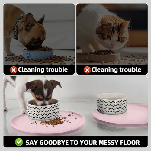 Comtim Waterproof Dog Food Mat - 2 Pack Silicone Pet Food Mat Dog Food Bowl Mats Cat Water Mats Eating Tray, Non-Slip Pet Placemat with Lip for Messy Drinkers to Protect Floor,Pink 11"×11" - color: Pink