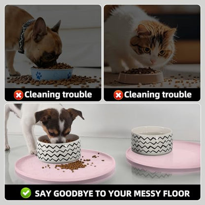 Comtim Waterproof Dog Food Mat - 2 Pack Silicone Pet Food Mat Dog Food Bowl Mats Cat Water Mats Eating Tray, Non-Slip Pet Placemat with Lip for Messy Drinkers to Protect Floor,Pink 11"×11" - color: Pink