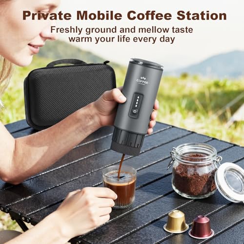 Portable Coffee Maker, 3 in 1 Electric Espresso Machine Set, Rechargeable Self-Heating Brewer with Carrying Bag and Coffee Stand for Office Camping, Hiking - color: Space Gray