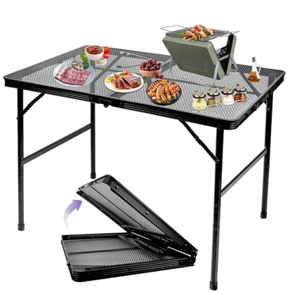 BRIAN & DANY 3x2 FT Folding Grill Table Camping Table, Metal Portable Picnic Table, Lightweight Height Adjustable Foldable Table for Outdoor, Black - size: 3x2FT