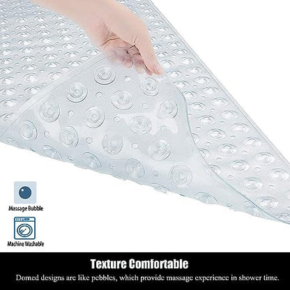 Extra Long Non Slip Bathtub Mat - 40 x 16 Inch Machine Washable Tub Mats with Suction Cups and Drain Holes for Bathroom - color: Clear, size: 40" x 16" (Rectangular)