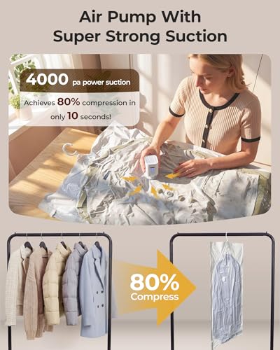 BAGSMART 6 Pack Hanging Vacuum Storage Bags for Clothes, Space Saver Bags for Closet Organization, Air-tight Vacuum Sealer Bags for Heavy Coats, Suits, Dresses, Jackets, Hand Pump Included - size: 6 Combo Hanging