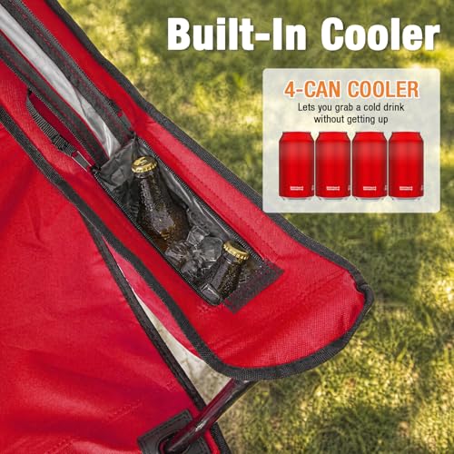 Romswi Portable Camping Chairs, Heavy Duty Folding Outdoor Chairs, Folding Chair with 4-Can Cooler Bag for Camping, Fishing, Garden, 2-Pack, Red - color: Red, style: Large