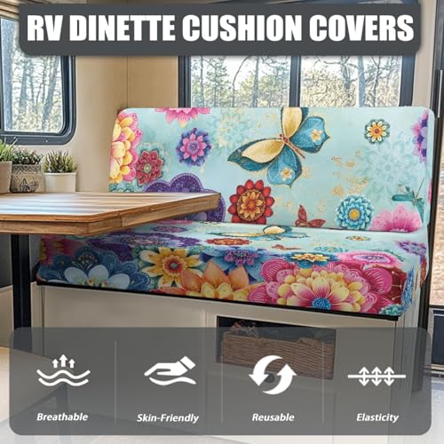 Butterfly RV Dinette Cushion Covers Colorful Dahlia RV Stretch Sofa Seat Slipcovers Camper Couch Cushion Covers Include 1 Bench Cover 1 Backrest Cover - color: Butterfly Colorful Dahlia