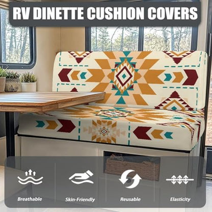 NDISTIN Native American Navajo RV Dinette Cushion Covers 2 Sets Comfortable Camper Couch Cushion Covers Stretchable Dinette Rv Seat Covers Dinette Booth Cushions for RV Camper Sofa - color: Native American Navajo