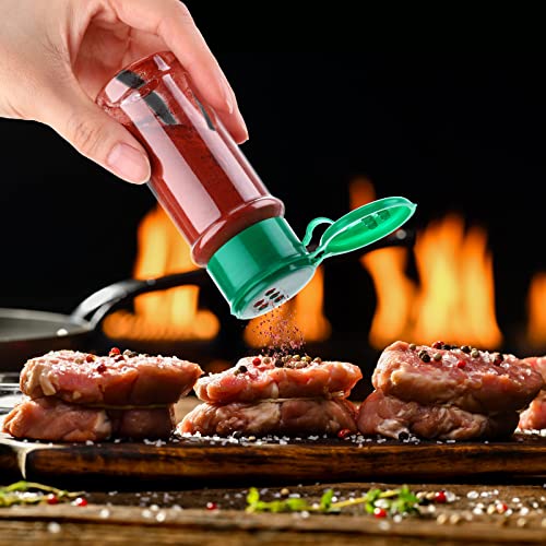 Amyhill 100 Pcs Plastic Spice Bottles Spice Jars Seasoning Jars Shaker Plastic Jars 3.3 Oz/ 100ml Seasoning Shaker with Shaker Lids(Green Lid) - color: Green Lid