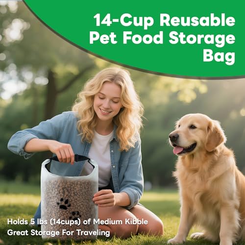Dog Food Storage Bag with Roll-Top Closure, for Camping Trip, Dog Boarding, Food Grade, 14 Cups