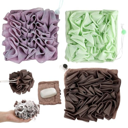 3 Pcs Soap Bar Loofah, 2 in 1 Bar Soap Loofah Pouch Can Hold Soap Effective Exfoliation for Bathing (Green+ Coffee Brown+ Purple) - style: Green+ Coffee Brown+ Purple