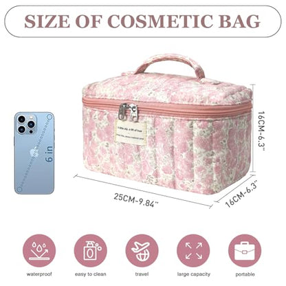 Gosect Large Makeup Bag, Cute Cosmetic Bag for Women Girls, Floral Coquette Aesthetic Toiletry Bag, Travel Make Up Organizer Bag (Crushed Flower) - color: 026Crushed Flower
