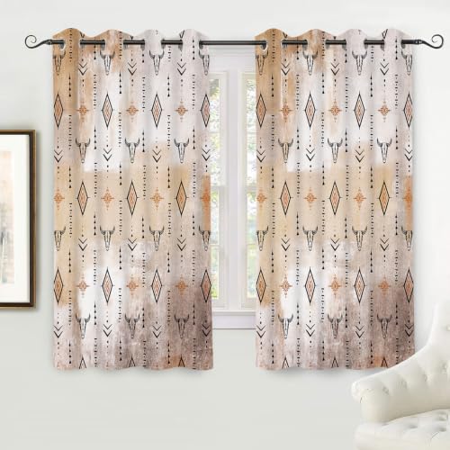 Aztec Blackout Curtains Tribal Western Bull Skull Boho Drapes Rustic Cowboys Native Ethnic Grommets Window Curtain Drapes for Bedroom Kitchen Living Room 2 Panels, 42x60in - color: Orange Black, size: 42"W x 60"L (Pack of 2)