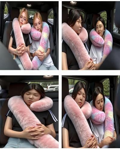 Car Travel Pillow, car Pillow for Kids and Adults, Ergonomic Travel Pillow Providing Neck and Body Support, a Sleep aid, Children's Travel Pillow-Rainbow Powder - color: Rainbow Pink