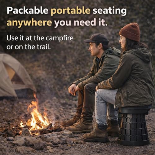 Telescoping Folding Camping Stool, Portable Adjustable Height Outdoor Chair, 1-Second Setup, Compact Lightweight for Camping, Fishing, Hiking (Black) - color: Black