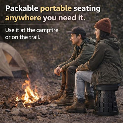 Telescoping Folding Camping Stool, Portable Adjustable Height Outdoor Chair, 1-Second Setup, Compact Lightweight for Camping, Fishing, Hiking (Black) - color: Black