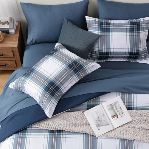 MaiRêve Full Size Plaid Comforter Set Blue White, Classic 7 Pieces Farmhouse Bedding Set, All Season Lightweight Bed in A Bag with Sheets, Pillowcases & Shams - color: Blue White, size: Full