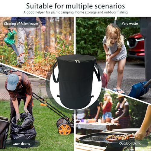 Pop up Camping Trash can with lid, 2-Pack Collapsible 24 Gallons Trash can with Sorting Clips, Garden Garbage Bag with Lid, Lawn and Leaf Bags - Reusable Yard Waste Bags (2Pcs-Black) - color: 2-Black