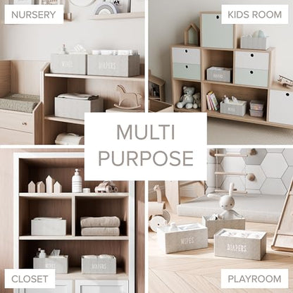 RGI Home Decorative Storage Bins, Set of 3 Rectangular Greyboard Organizer Baskets for Nursery or Child's Room, Durable and Stylish, Each 12" L x 7" W x 5.5" H, Ideal for Toys and Essentials, Gray - style: 3-Pack Grey Nursery