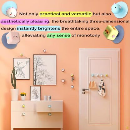 Multi-Purpose 3D Adhesive Hooks - Set of 4 Cartoon Hooks, Door Stopper, Sliding Door Handle, Drawer Pull & Toilet Lid Lifter, No Drill Decorative Wall Hooks for Kitchen, Bathroom, Door, Cabinet
