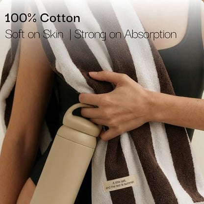 Salt Earth Cotton Striped Beach Cabana Towel, 4 Pack - 30"x60" Quick Dry Towels, Pool Essentials, Travel, Gym & Bathroom Towels, Oversized Beach Vacation EssentialsCoffee Brown - color: Coffee Brown, size: Pack of 4