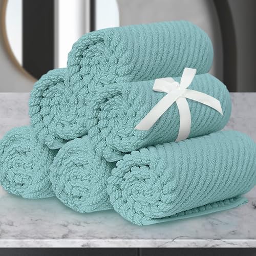 Wash Cloths for Your Face, 6 Pack Large 13"x13" - 100% Cotton | Lightweight | Thick | Quick Dry | Soft | Absorbent, Luxury Facial Towels, Hand Towels for Shower, Bathroom Essentials, Aqua Teal - color: Jack Frost- Aqua Teal, size: 6 PC Washcloths Set