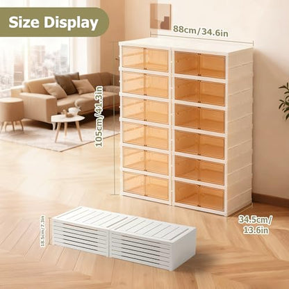 Foldable Shoe Rack Organizer Collapsible Shoe Storage Organizer with Doors, Large Plastic Folding Shoe Rack, Clear Shoe Storage Boxes Easy Assembly Shoe Cabinet for Entryway (2 x 6 Tiers-12 Pairs) - size: 2 x 6 Tiers-12 Pairs