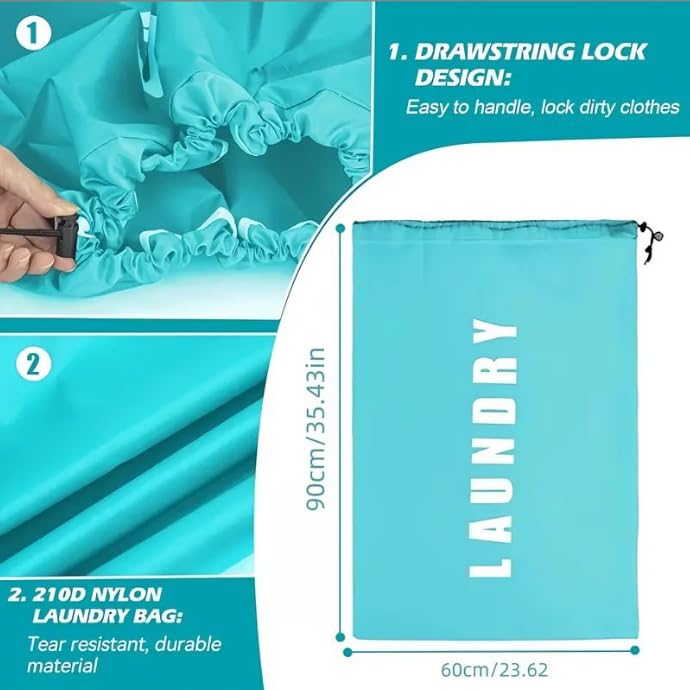 2 Pack XL Travel Laundry Bag, Dirty Clothes Organizer with Drawstring, Large Enough to Hold 4 Loads of Laundry， Easy Fit a Laundry Hamper or Basket，24" x 36" - color: Blue and Blue
