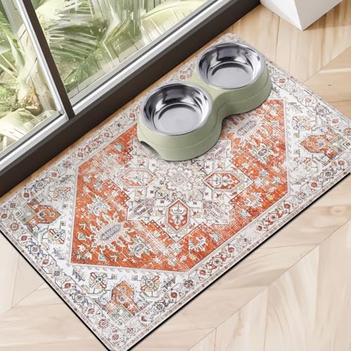 Dog Food Mats for Floors, Absorbent Quick Dry Pet Cat Food Mat, Dog Bowl Mats for Food and Water Dispenser Mat, Eco-Friendly Dog Accessories Pet Supplies 16""x24"", Vintage Orange - color: Orange, size: M(16"×24")