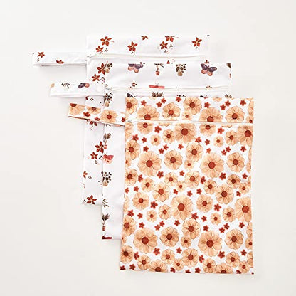 Happy Flute 3 Set Wet Bag Storage Bag Waterproof Washable for Baby | Travel Bags, Beach, Pool, Gym Bag for Swimsuits & Wet Clothes(Flower) - color: Flower