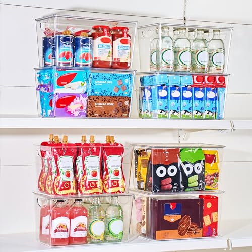 theaoo Clear Storage Bins with Lids Stackable - XLarge Plastic Containers for Pantry Organization and Storage - Perfect for kitchen,Fridge,Laundry Room,Bathroom,Garage,Closet,Cabinet Organizer -8 Pack - size: XL (Pack of 8)