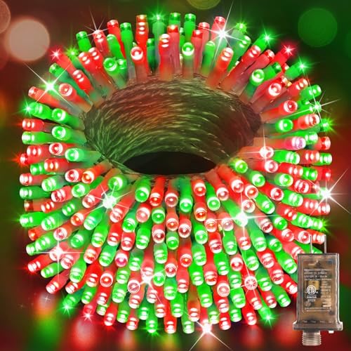 Hezbjiti 1000 LED 403 FT Christmas String Lights Outdoor, 8 Lighting Modes IP44 Waterproof Fairy Lights with Timer and Dimmable Function for Home Party Tree Decorations (Red+Green, Clear Wire) - color: Red+Green, size: 1000LED 403FT Clear Wire