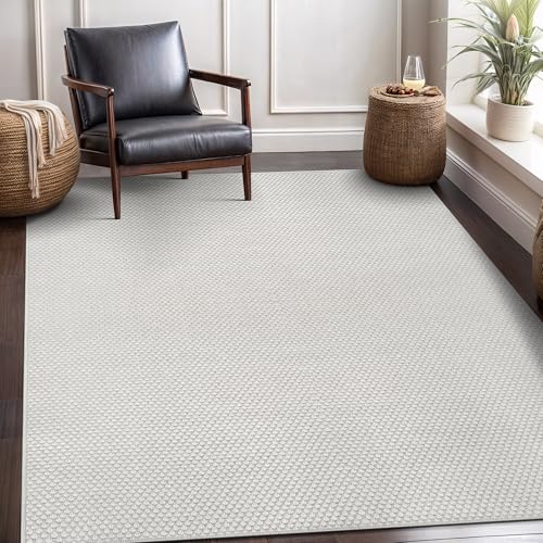 CAMILSON Easy Jute Rug 5x7, Indoor Outdoor Off-White Farmhouse Area Rugs for Living Room Patio and Kitchen Rug, Solid Woven Design, Easy-Cleaning, Washable Outside Carpet Alfombras (5 x 7) - color: Basketweave/Bone, size: 5' x 7' (Rectangular)