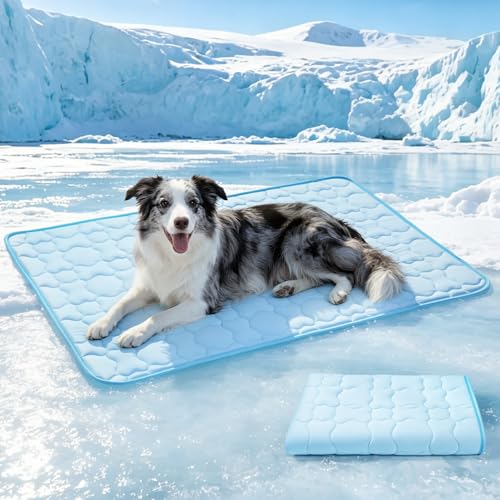 Mora Pets Dog Cooling Mat Pet Cooling Pad for Large Dogs & Cats Q-Max>0.5, Breathable Washable Self Cool Dog Mat for Indoor Floors, Crate, Sofa & Outdoor Use, Non Gel Summer Ice Silk Cold Pad L 41x28 - color: Blue, size: 41" x 28" (Large)