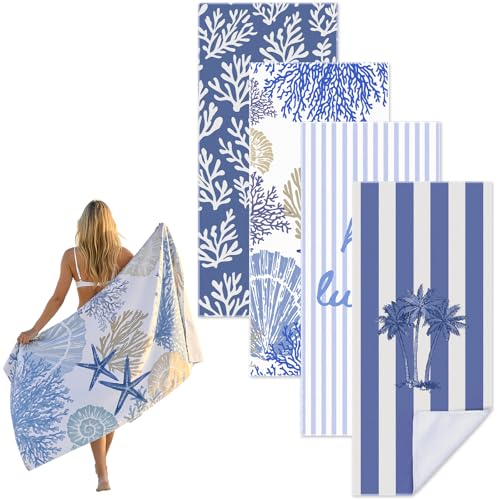Frienda 4 Pack Microfiber Oversized Lightweight Beach Towel 71x32 in for Women Men Microfiber Quick Dry Sand Free Ocean Coastal Towels for Beach Pool Travel(Coral) - style: Coral