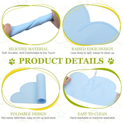 Silicone Pet Feeding Mat, Waterproof Dog Cat Food Bowl Placemat Tray Anti-Slip with Raised Edge Foldable Heat-Resistant (Sky Blue, Cloud Shape), Intended for Cat Dog Water Bowl - color: Sky Blue
