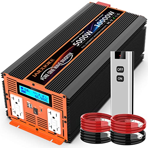 5000W Pure Sine Wave Power Inverter 12V DC to 110V 120V Converter for Family RV Off Grid Solar System Emergency Power Supply, Type-C Port 4 GFCI AC Outlet Dual USB Remote Control and LCD Display - size: 12V-5000W