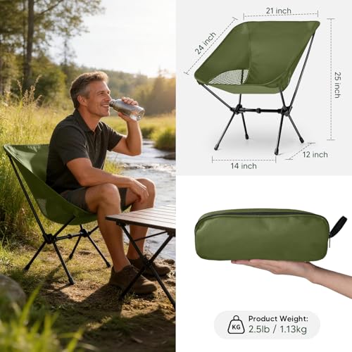 Lightweight Portable Camping Chair - Folding Backpacking Hiking Chair with Carry Bag for Outdoor Travel, Beach, Picnic, Festival (Green) - color: Green
