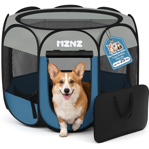 Dog Cat Playpen, Portable Puppy Pet Crate Indoors for Small/Medium Dogs Cats Rabbits, Foldable Dog Cage Enclosure for Outdoor, Pop Up Dogs Tent Kennel with Carrying Case, Grey Blue - color: Grey Blue, size: Medium (36"L x 36"W x 23"H)