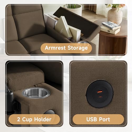 hansones 65'' 3-in-1 Folding Convertible Sofa Bed, Pullout Sofa, Modern Chenille Fabric, 360° Swivel Side Table, Easy Assembly, Perfect for Living Room(ZY-1107A-Brown)