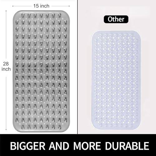Bathtub and Shower Mats, 28 x 15 Inch Non-Slip Bath Mat, Machine Washable Bath Tub Mat with Suction Cups & Drain Holes for Bathroom, Beige - color: Clear Grey, size: 28" x 15" (Rectangular)
