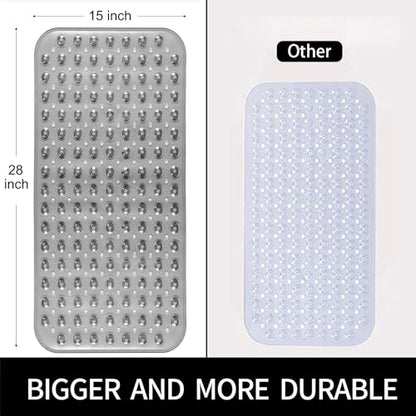 Bathtub and Shower Mats, 28 x 15 Inch Non-Slip Bath Mat, Machine Washable Bath Tub Mat with Suction Cups & Drain Holes for Bathroom, Beige - color: Clear Grey, size: 28" x 15" (Rectangular)