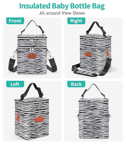 PIIOSER Breastmilk Cooler Bag with Ice Pack, Fits 6 Baby Bottles Up to 9 Oz, Stylish Baby Cooler Travel Bags with Shoulder Strap, Double Deck & Leakproof for Nursing & Working Moms(Zebra Printed) - color: Zebra