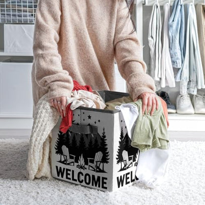 Welcome To Camping Foldable Storage Box with Handle Organizer Containers for Home Office Clothes Office Supplies - color: style-8