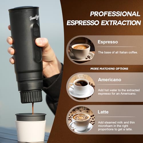 H02 PRO Portable Espresso Maker, Electric Coffee Machine for Travel, 20Bar Small Mini Coffee Maker with Self-Heating, Espresso Machine Fits Ground Coffee & NS Capsule, for Camping, Hiking - color: Black