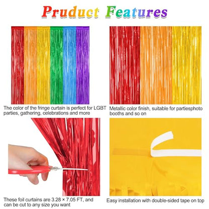 2 Pack Rainbow Backdrop Curtains, 3.28 FT x 7.05 FT Colofull Party Decorations, Metallic Tinsel Backdrop Fringe Curtains Party Streamer, Rainbow Party Supplies for Wedding Birthday Party Engagement | Rainbow, Metallic Foil, 3.28 x 7.05 FT, Tinsel Backdrop