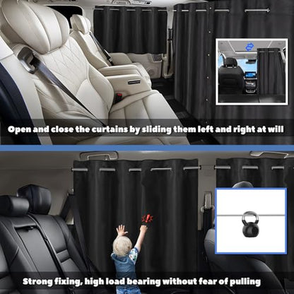 XCBYT Car Privacy Divider Curtains (3-Pack), Rigid Rod-Mounted Total Blackout Set - No Sag, No Strings - Rear Seat Divider & Side Window Shades for Car Camping, Baby Naps - color: Full Set 3-Pack(Divider+Sides)