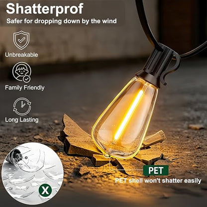 100FT Remote Outdoor String Lights for Outside, 50+2 LED Waterproof Shatterproof Edison Dimmable Timer Bulbs, 2500K Warm White Patio Lights for Garden Backyard Yard Hanging Lighting - size: 100FT