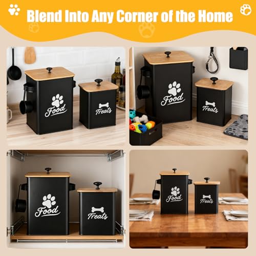 Dog Treat Container Set of 2, Dog Food Storage Containers with Airtight Lids, Metal dog treat jars for Kitchen Countertop, Pet Cookie Canister to Keep Treats Fresh, 9.4''×7.1''×9.6", Black - size: 9.4*9.6&5.9*7.1