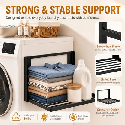 Magnetic Shelves for Washing Machine, No-Drill Magnetic Laundry Organizer Shelf for Washer Dryer and Small Spaces, Foldable Space-Saving Side Storage Rack for Laundry, Bathroom, Kitchen & RV