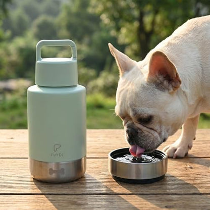 32oz Insulated Dog Water Bottle Dispenser, 3-in-1 Stainless Steel Travel Cup with 2 Detachable Food and Water Bowls, Leak Proof Large Pet Gear, Ideal Gift for Dog Lovers - color: green
